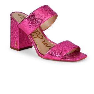 Sam Edelman Delaney Metallic Leather Mules. Size 7 Pom Pink